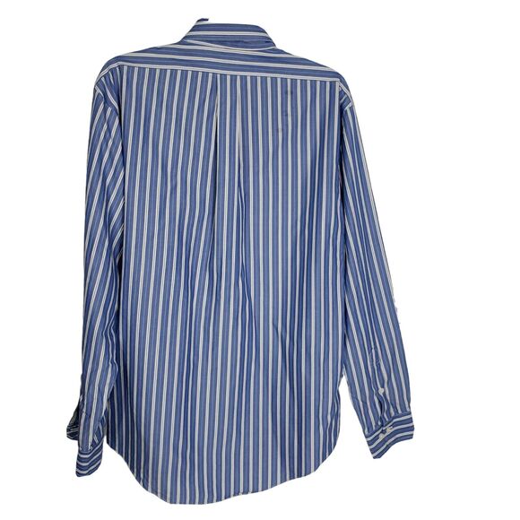 Brooks Brothers Men Shirt Large Regent Blue White Striped Non Iron Supima Cotton - Picture 2 of 10
